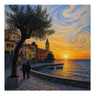 Póster Pôster de Arte Glossy – Por do Sol na Ligúria ao E