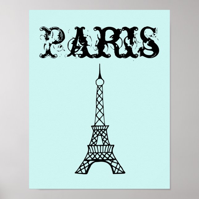 Poster Pôster de Arte para Parede Torre Eiffel Aqua Preto (Frente)