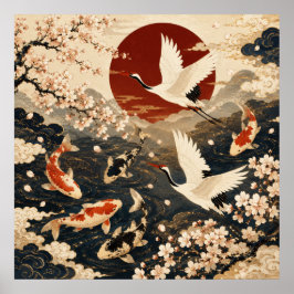 Poster Pôster de Arte Personalizado Elegante de Koi e Gro
