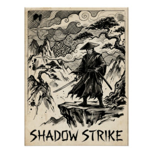 Póster Pôster de Arte Tinta Samurai Shadow Strike