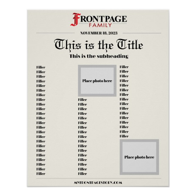 Póster poster de artigo do jornal personalizado 20x25 (Frente)