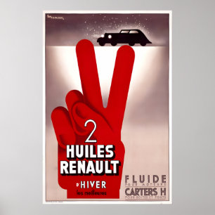 Poster Pôster de Auto Antigo Huiles Renault Vintage