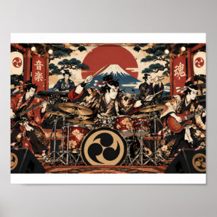 Poster Pôster de Banda de Rock Samurai Música Ukiyo-e J