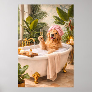 Poster Pôster de Banho de Cachorro Golden Retriever, Spa 