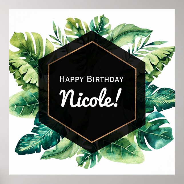 Poster Pôster de Banner de Casamento Preto com Folhas Tro (Frente)