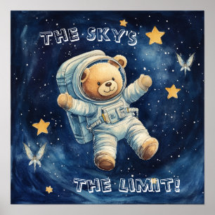 Poster Pôster de Berçário Astronauta Azul Sonhos Doces Te