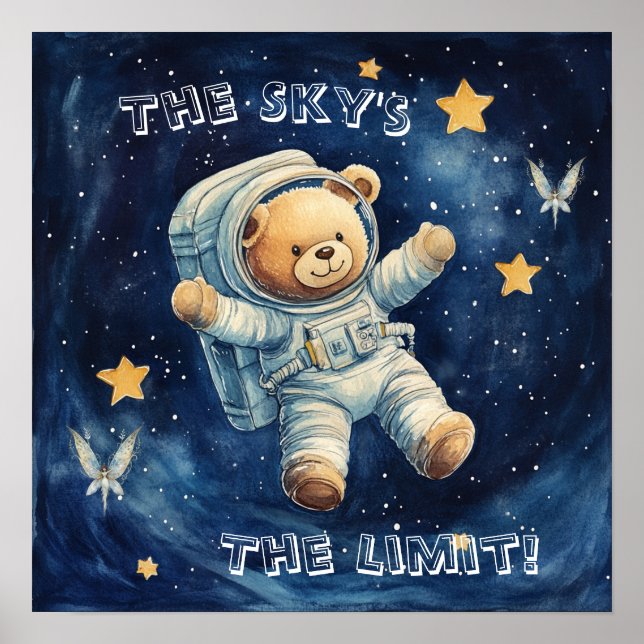Poster Pôster de Berçário Astronauta Azul Sonhos Doces Te (Frente)