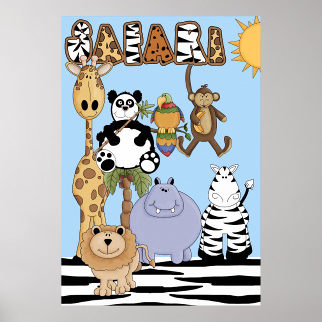 Póster Pôster de Berçário de Animais da Savana (Frente)