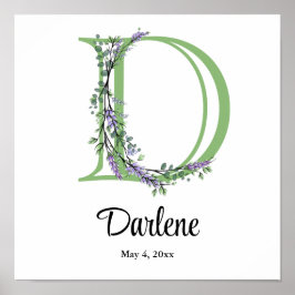 Poster Pôster de berçário de Eucalipto Lavanda D Monogram
