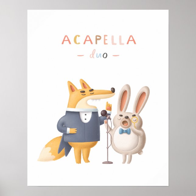 Poster Pôster de Berçário Duo Acapella de Animais da Flor (Frente)