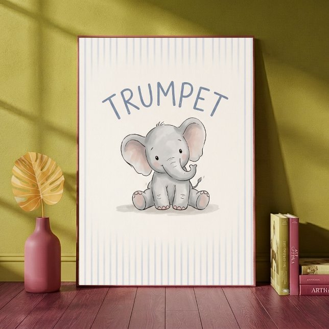Poster Pôster de Berçário Elefante Bebê Listras Azuis (Criador carregado)