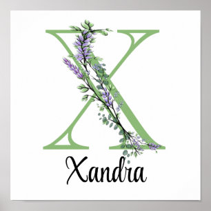 Poster Pôster de berçário Monograma X Lavanda Eucalipto