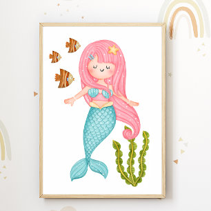 Poster Pôster de Berçário Sereia Oceano Decoração de Quar