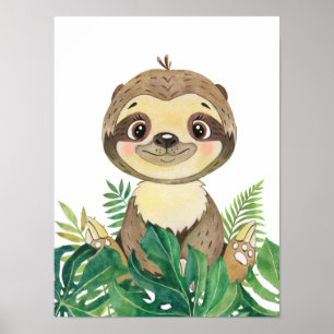 Poster Pôster de Bicho-Preguiça Bebê na Selva Safari