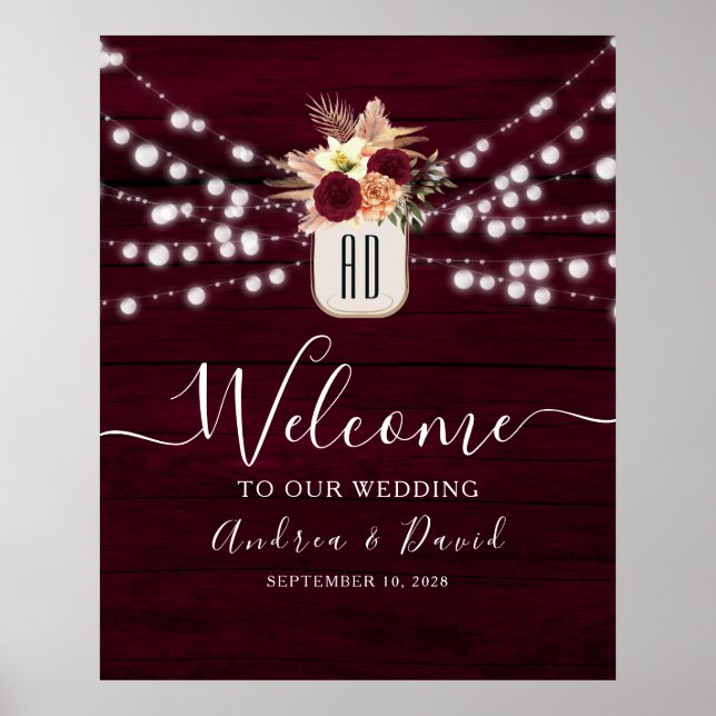 Poster Pôster de Boas-Vindas de Casamento com Luzes de Co (Frente)