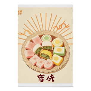 Póster Poster de Bolo de Arroz - Tteok Retro-Coreano
