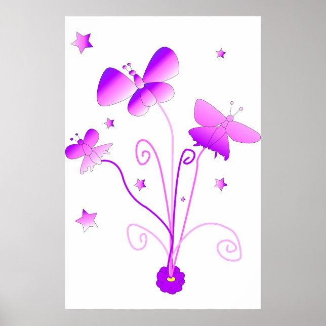 Póster Pôster de Borboletas com Flor (Frente)