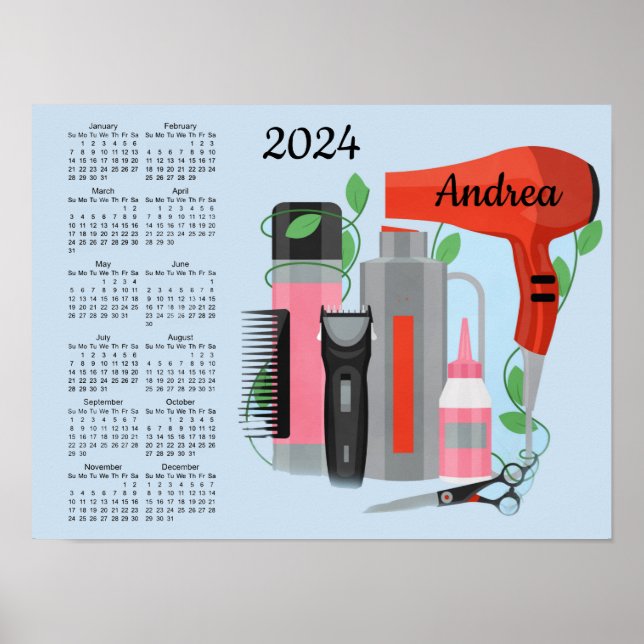 Poster Pôster de Calendário de Design de Cabelereiro 2024 (Frente)