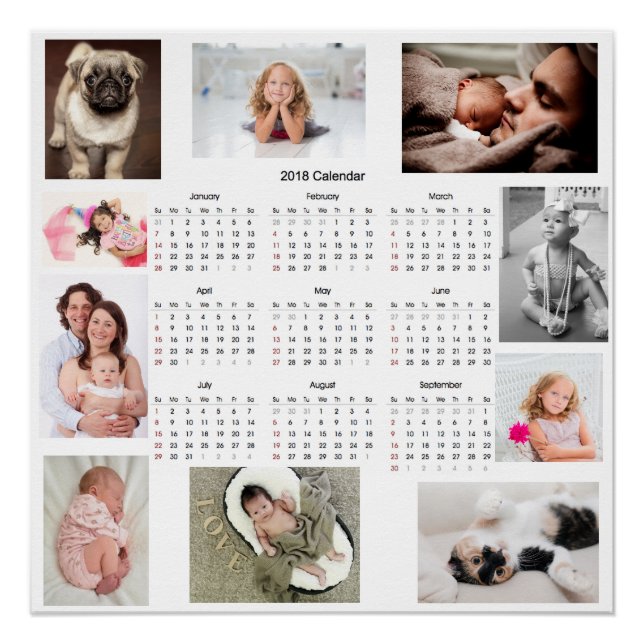 Póster Poster de Calendário Personalizado de Fotos da Fam (Frente)