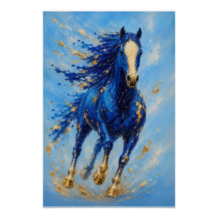 Póster Pôster de Cavalo Dourado Azul Real