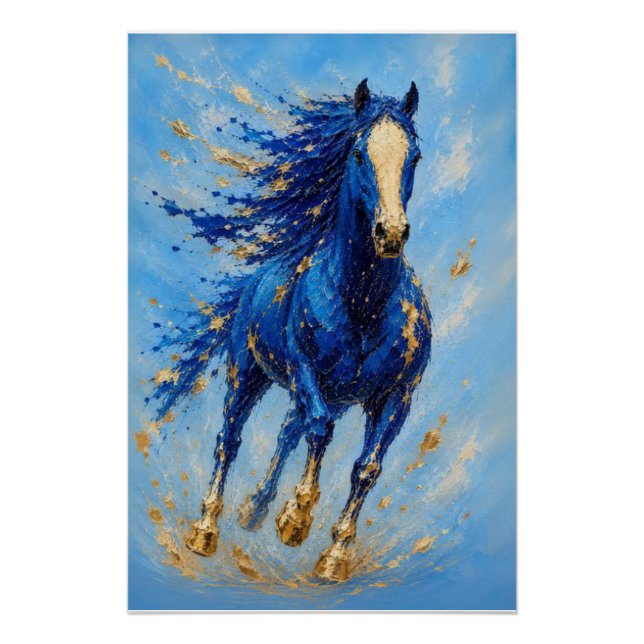 Póster Pôster de Cavalo Dourado Azul Real (Frente)