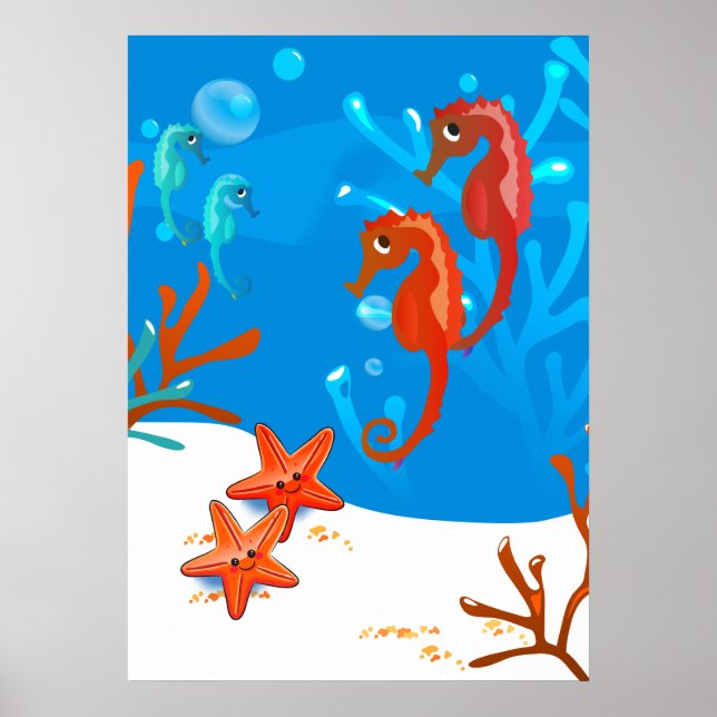 Póster Pôster de Cavalo-Marinho e Estrela-do-Mar Aquático (Frente)