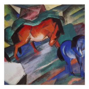 Póster Poster de Cavalos Vermelhos e Azuis