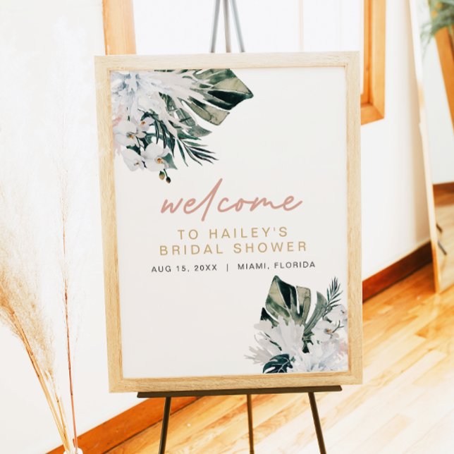 Poster Pôster de Chá de Noiva Tropical Rosa com Palmeira  (Criador carregado)