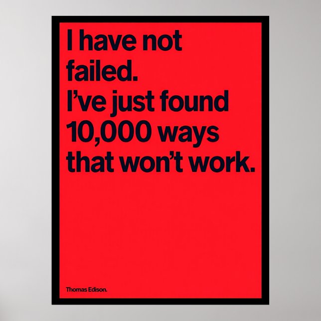 Poster Pôster de Citação de Thomas Edison “Não Falhei” (Frente)