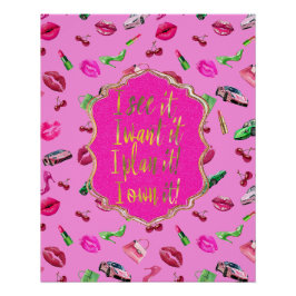 Póster Pôster de Citação Glam Motif Rosa e Verde