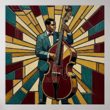 Pôster de Contrabaixista de Jazz Mosaico Vidro Col