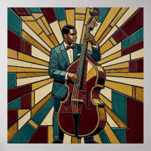 Poster Pôster de Contrabaixista de Jazz Mosaico Vidro Col