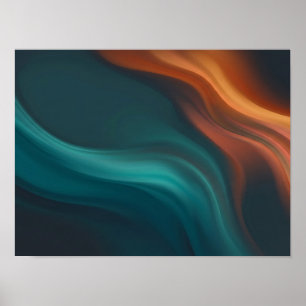 Poster Pôster de Correntes Fluidas Verde Azul e Laranja Q