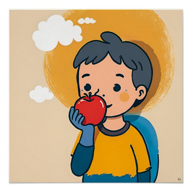Póster Poster De Criança E Apple (Frente)
