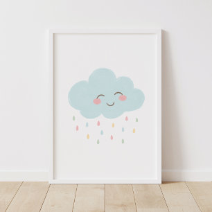 Poster Pôster de decoração de berçário Nuvem Feliz Pastel