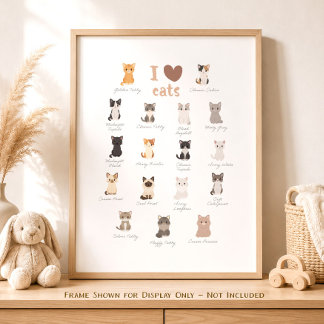 Poster Pôster de decoração de quarto infantil Eu amo gato