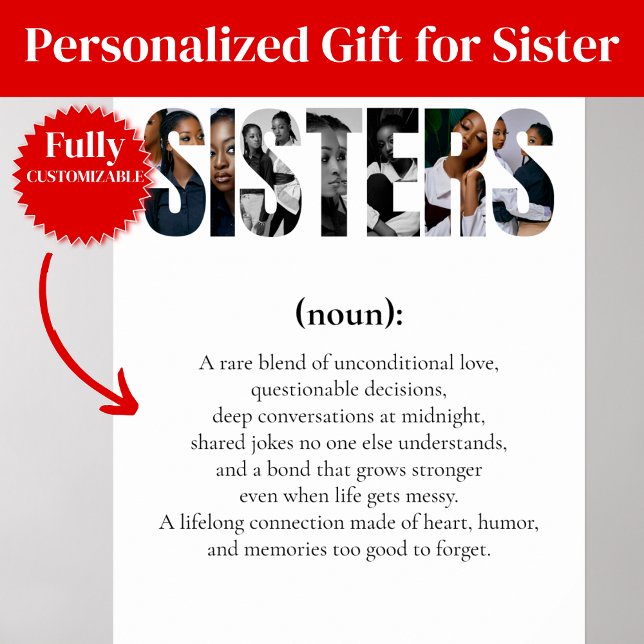 Poster Pôster de Definição de IRMÃS – Presente Único para (SISTERS Definition Poster – Unique Gift for Her)