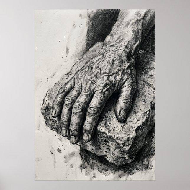 Poster Pôster de Desenho a Carvão com Mãos Envelhecidas | (Frente)