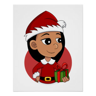 Póster Poster de desenho animado de menina de Natal