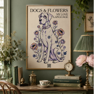 Poster Pôster de Dogue Alemão e Flores Idioma do Amor