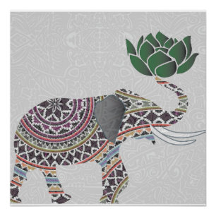 Póster Poster de Elefante - Design boêmia indiana com lót