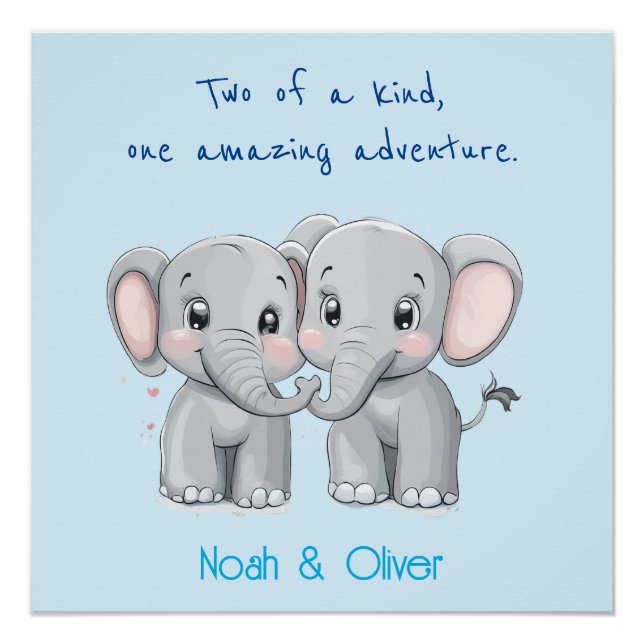 Póster Poster de elefantes bonitos para creches gêmeos co (Frente)