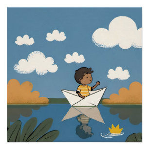 Póster Poster De Embarcação De Papel E Criança