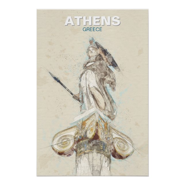 Póster Pôster de Esboço da Estátua de Atena da Grécia Ant (Frente)