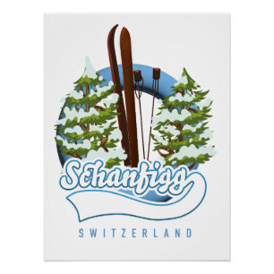 Póster Poster de esqui de Suiça Schanfigg