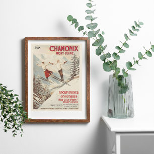 Póster Poster de Esqui Francês Chamonix Mont Blanc Vinta