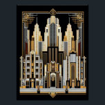 Póster Poster de Estilo de Cidade de Art Deco.<br><div class="desc">Esta imagem é produzida pela Ai. Eu adoro os resultados porque isso realmente faz um poster excelente. Uma paisagem urbana no estilo de deco de arte em cores pretas e douradas. Esta poster pareceria excelente enquadrada e pendurada numa parede em sua casa. Para todos os amantes do Art Deco.</div>