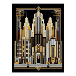Póster Poster de Estilo de Cidade de Art Deco.