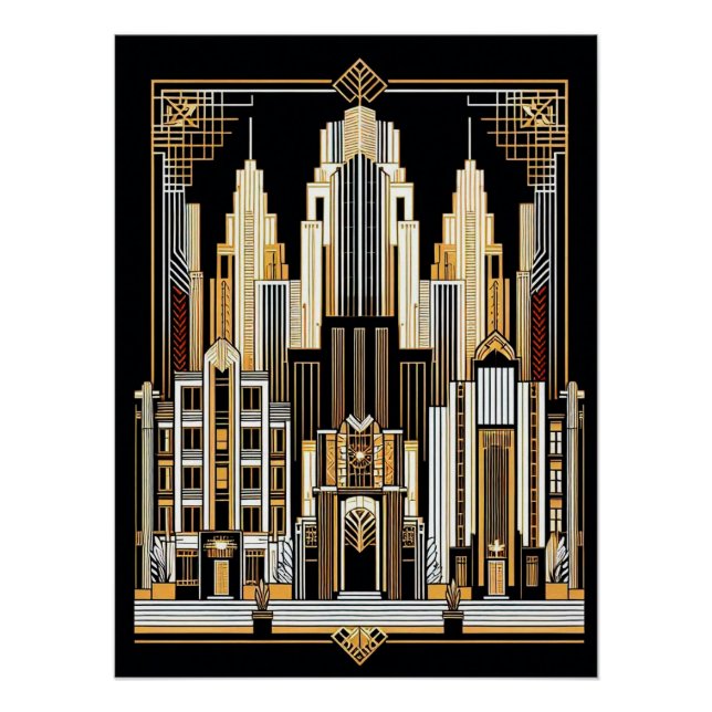 Póster Poster de Estilo de Cidade de Art Deco. (Frente)