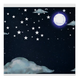 Póster Pôster de Estrelas do Céu Noturno ao Luar